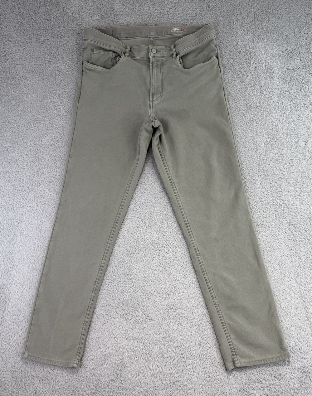 Faherty Pants Men's 33x29 Olive Jeans Stretch Terry 5 Pocket Slim Fit Casual